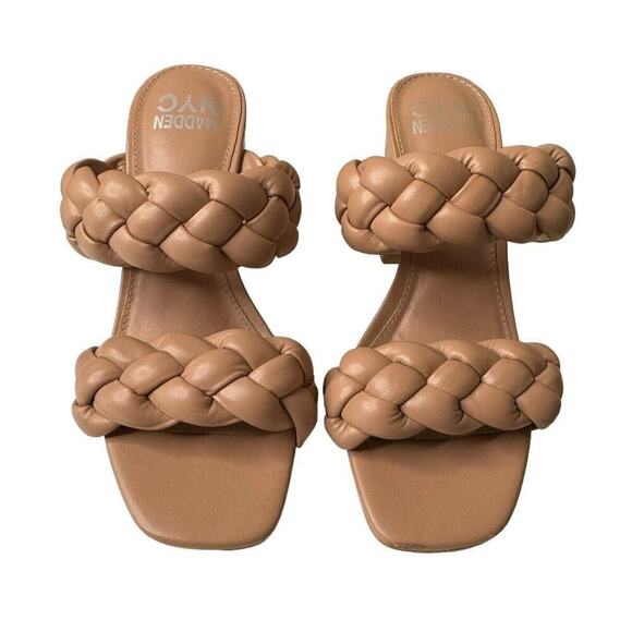 Madden NYC Camel Braided Cushion High Heel Sandals Size 7 Square Toe 3 3/4 Inch - Picture 2 of 8